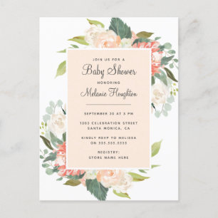 Sweet Blush & Peach Watercolor Blumenbaby Dusche Einladungspostkarte