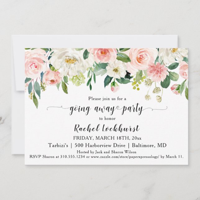 Sweet Blush Pink Bläschen Bouquet weg Party Einladung (Vorderseite)