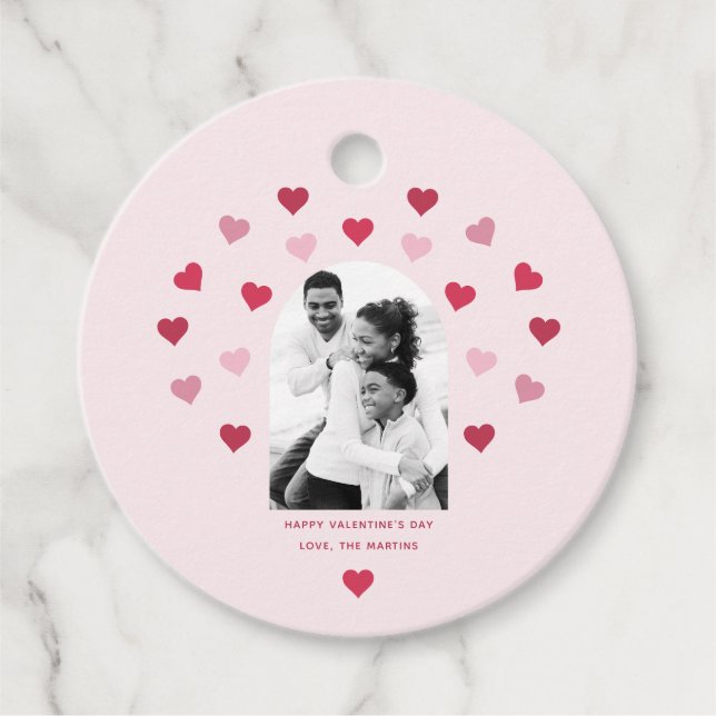 Sweet Blush Pink und Red Heart Foto Valentine Geschenkanhänger (Vorderseite)