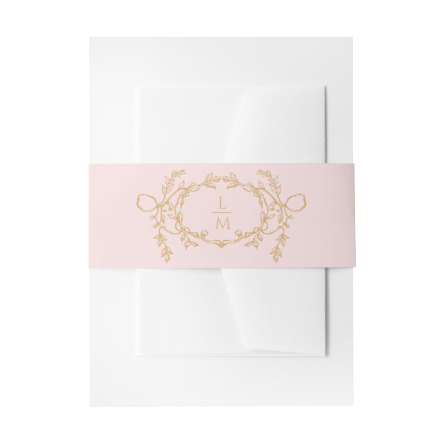 Sweet Blush Pink Verzierte französische Monogramm Einladungsbanderole (Vorderseite Beispiel)