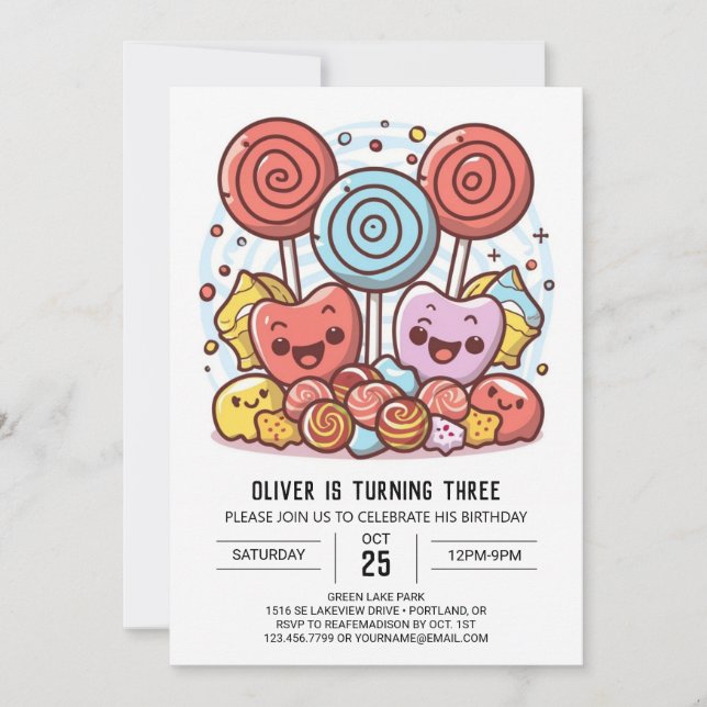Sweet Bohemisch Lollipop Geburtstag Einladung (Vorderseite)