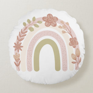 Sweet Boho Floral Rainbow Rundes Kissen