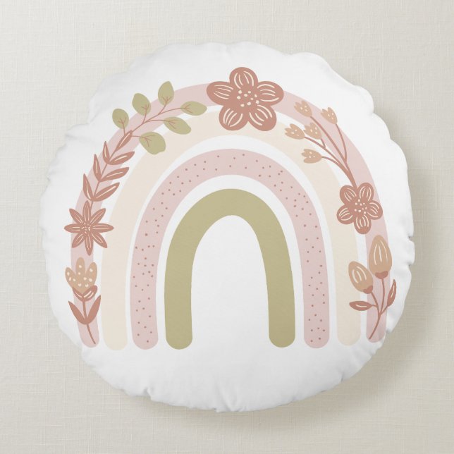 Sweet Boho Floral Rainbow Rundes Kissen (Vorderseite)