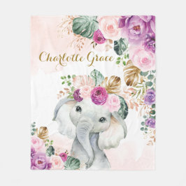 Sweet Boho Tropical Elephant Blush Lila Floral Fleecedecke