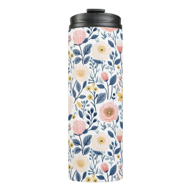 Sweet Botanical Ditsy Floral White Background Natu Thermosbecher (Vorderseite)