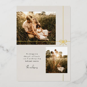Sweet Bow Family + Freundschaft Modernes Zwei-Foto Folien Feiertagskarte