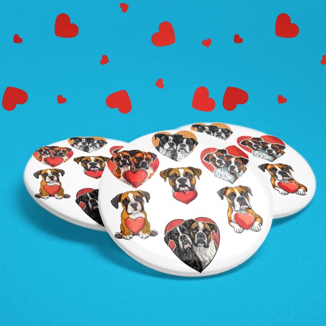 Sweet Boxer Dog und Red Heart Watercolor Button (Sweet Boxer Dog and Red Heart Watercolor Button)
