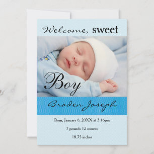 Sweet Boy Newborn Baby Birth Ankündigung