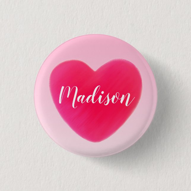 Sweet Bright Pink Heart Personalisiert Button (Vorderseite)