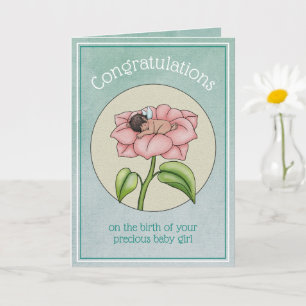 Sweet Brown Baby Girl Fee Schlafen in Blume Karte