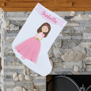 Sweet Brown Hair Princess Personalisierter Strumpf Kleiner Weihnachtsstrumpf