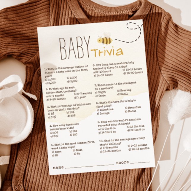 Sweet Bumble Bee Baby Shower Baby Trivia Card Einladung (Von Creator hochgeladen)