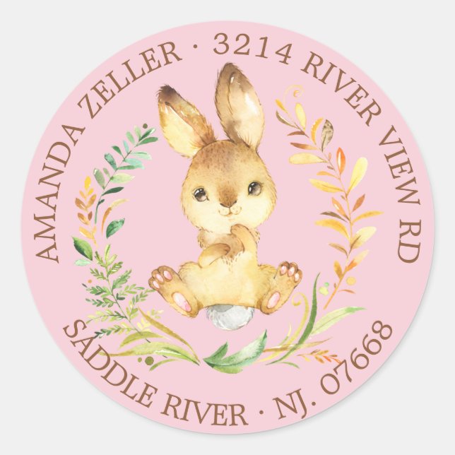 Sweet Bunny Baby Dusche Rücksendeadresse Etikett Runder Aufkleber (Vorderseite)