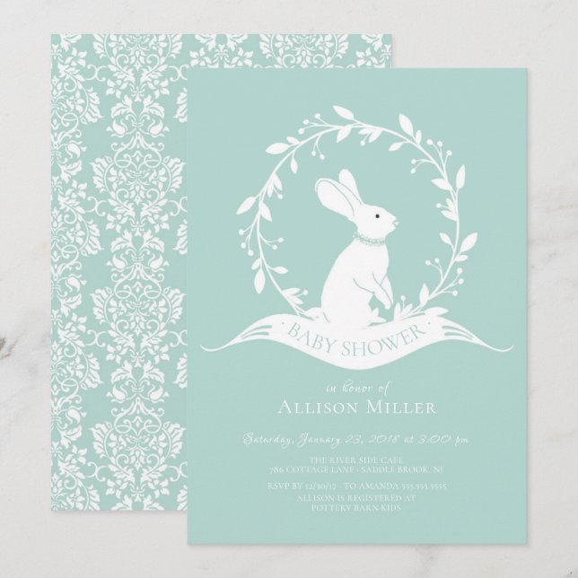 Sweet Bunny Baby shower neutre Invitation (Devant / Derrière)