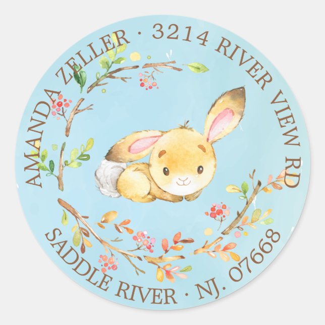 Sweet Bunny Boys Babydusche Rücksendeadresse Etike Runder Aufkleber (Vorderseite)