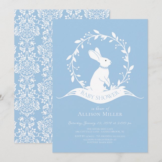 Sweet Bunny Boys Kinderdusche Einladung (Vorne/Hinten)