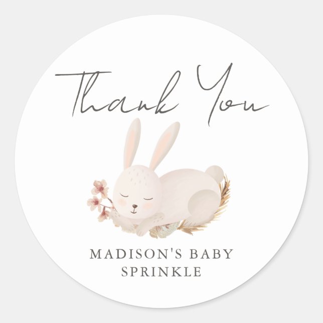 Sweet Bunny Calligraphy Baby Sprinkle Vielen Dank Runder Aufkleber (Vorderseite)