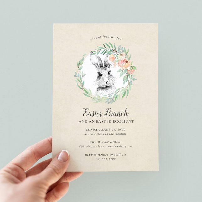 Sweet Bunny Floral Wreath Oster Brunch Party Einladung (Von Creator hochgeladen)