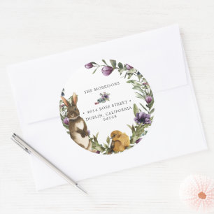 Sweet Bunny Floral Wreath Oster Rücksendeadresse Runder Aufkleber
