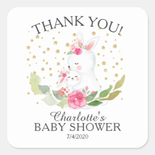 Sweet Bunny Girls Baby Dusche Quadratischer Aufkleber