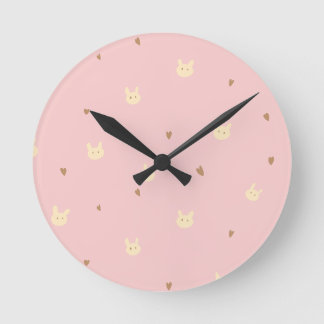 Sweet Bunny & Hearts Seamless Pattern – Cute Pink Runde Wanduhr