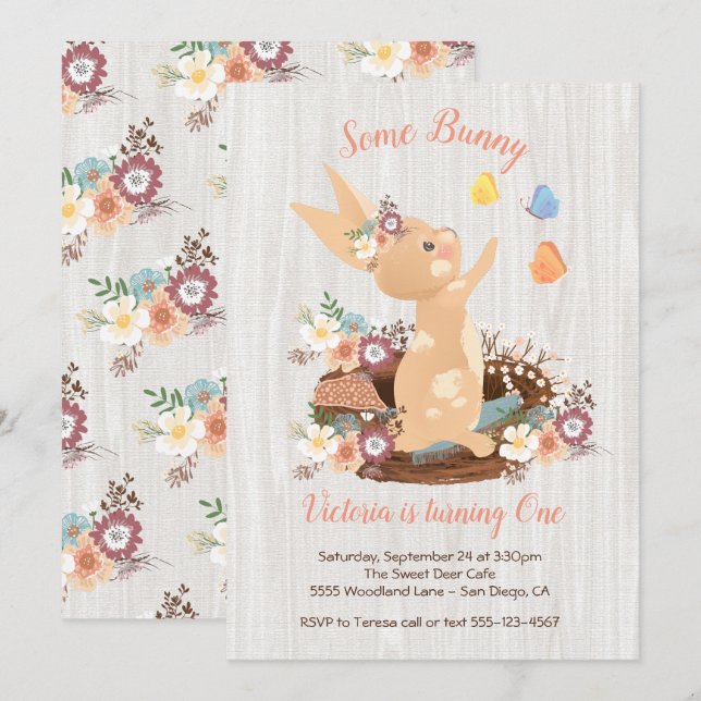 Sweet Bunny Invitations de fête d'anniversaire (Devant / Derrière)