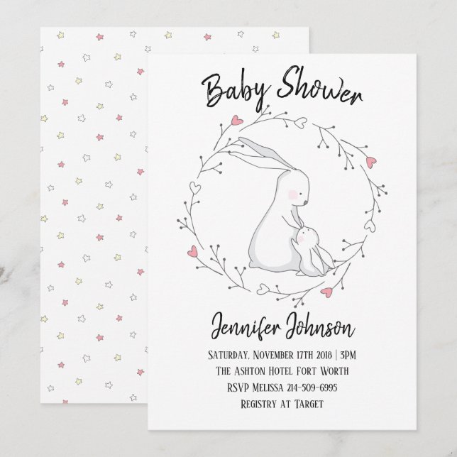 Sweet Bunny Liebe Gender Neutral Baby Dusche Einladung (Vorne/Hinten)