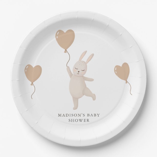 Sweet Bunny mit Heart Balloon Baby Dusche Pappteller (Vorderseite)