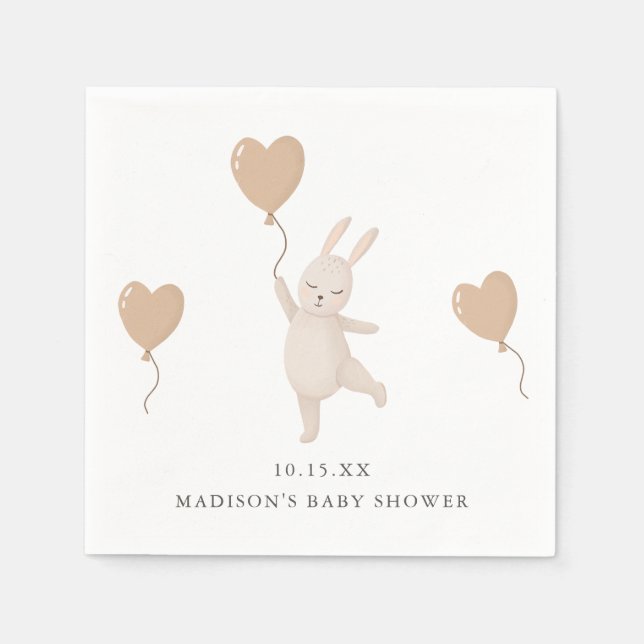 Sweet Bunny mit Heart Balloon Baby Dusche Serviette (Vorderseite)