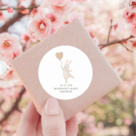 Sweet Bunny mit Heart Balloon Baby Showdatum Runder Aufkleber