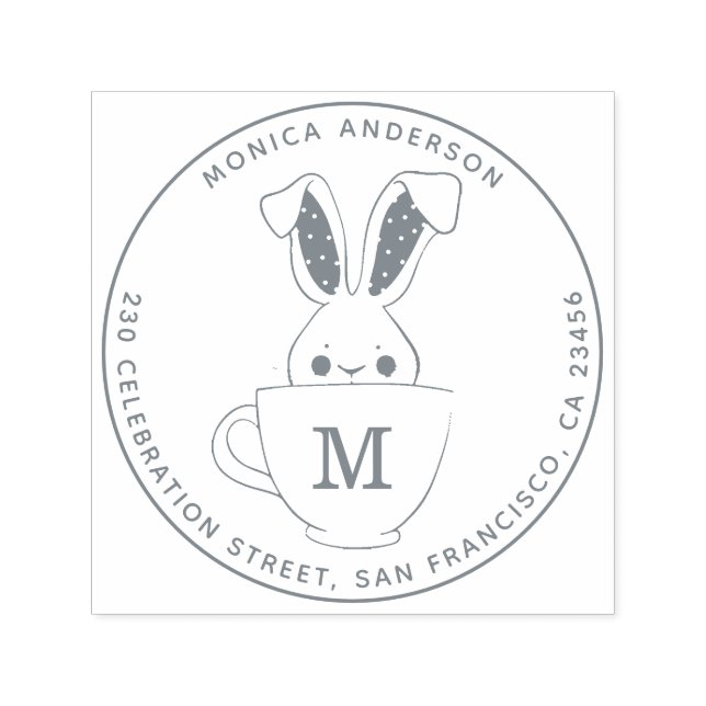 Sweet Bunny Monogram Round Name Rücksendeadresse Permastempel (Design)