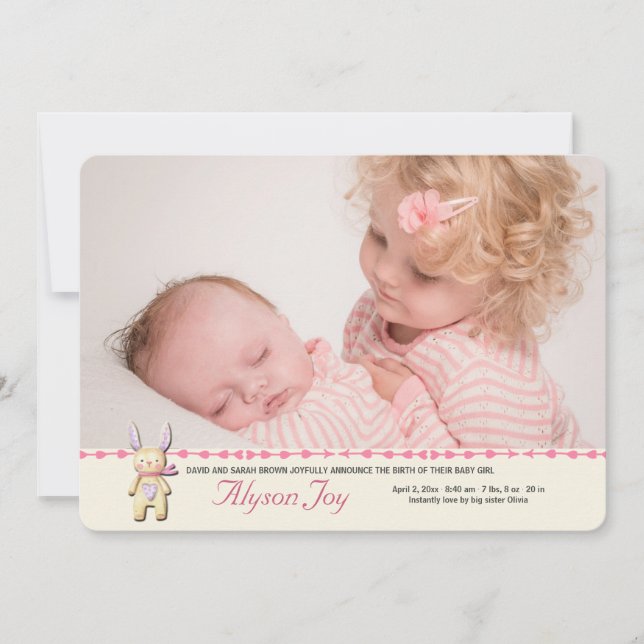 Sweet Bunny Photo Faire-part de naissance (Devant)