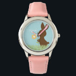 Sweet Bunny Rabbit Personalisiert Armbanduhr<br><div class="desc">Diese bezaubernde Kinderuhr zeigt eine süße Vektorgrafik eines sonnigen Kaninchens,  das eine Blume hält,  und kann mit dem Namen,  dem Monogramm,  dem Initial oder jedem beliebigen Text Ihres Kindes personalisiert werden,  um ein individuelles Geschenk zu erhalten.</div>