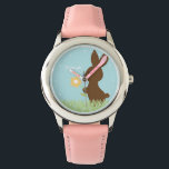 Sweet Bunny Rabbit Personalisiert Armbanduhr<br><div class="desc">Diese bezaubernde Kinderuhr zeigt eine süße Vektorgrafik eines sonnigen Kaninchens,  das eine Blume hält,  und kann mit dem Namen,  dem Monogramm,  dem Initial oder jedem beliebigen Text Ihres Kindes personalisiert werden,  um ein individuelles Geschenk zu erhalten.</div>