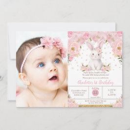 Sweet Bunny Rabbit Pink 1st 2nd 3rd Birthday Photo Einladung