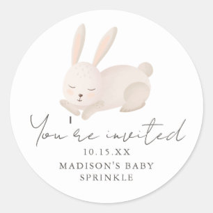 Sweet Bunny Sie sind eingeladen Script Baby Sprink Runder Aufkleber