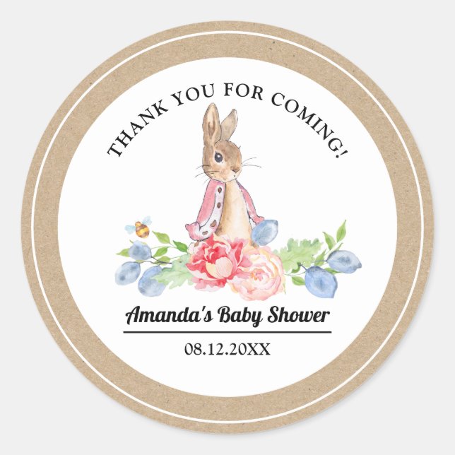 Sweet Bunny Vielen Dank Baby Dusche Gefallen Runder Aufkleber (Vorderseite)