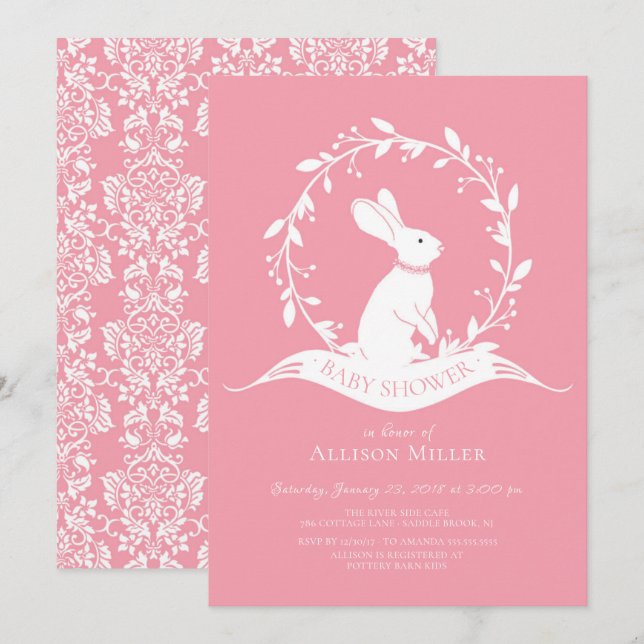 Sweet BunnyGirls Kinderdusche Einladung (Vorne/Hinten)