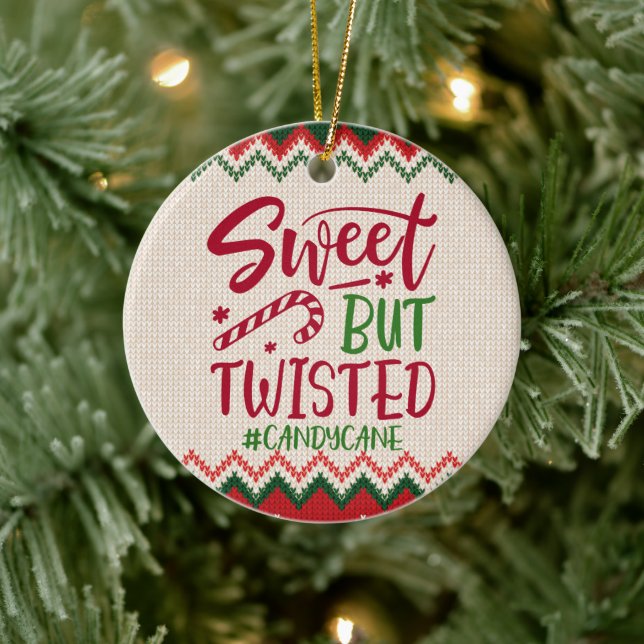 Sweet but Twisted Candy Cane - Funny Christmas Keramik Ornament (Baum)