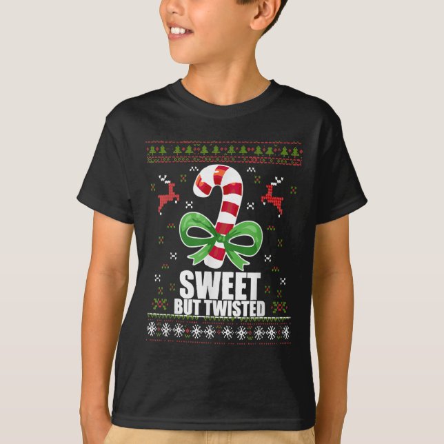 Sweet But Twisted Funny Candy Cane Ugly Christmas  T-Shirt (Vorderseite)