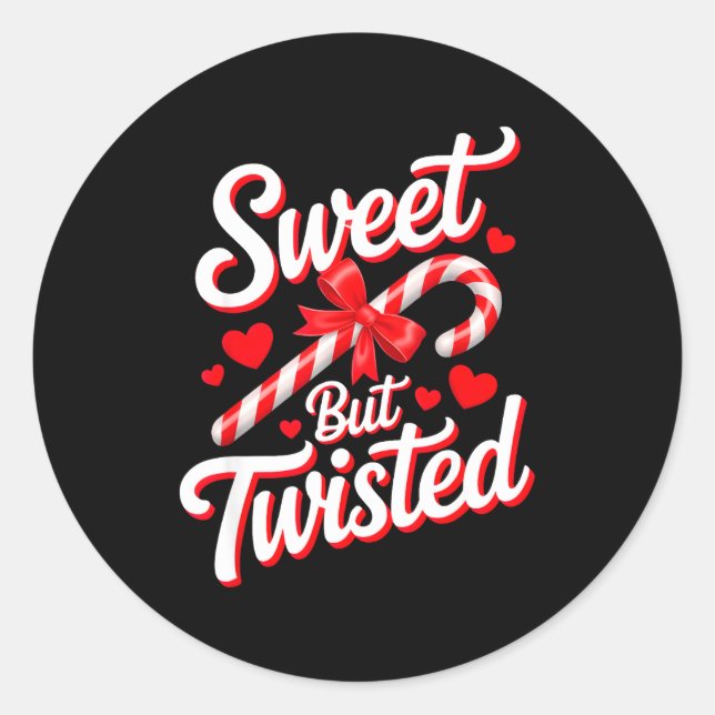 Sweet But Twisted Funny Christmas Candy Cane Xmas  Runder Aufkleber (Vorderseite)