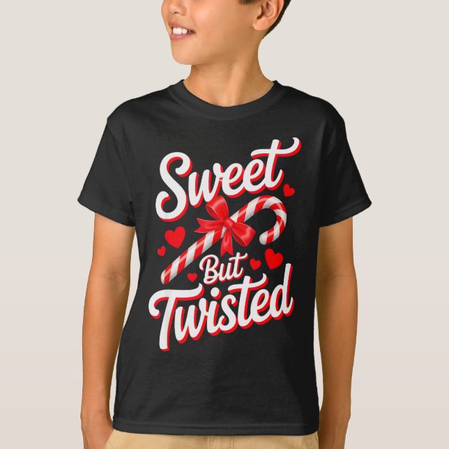 Sweet But Twisted Funny Christmas Candy Cane Xmas  T-Shirt (Vorderseite)