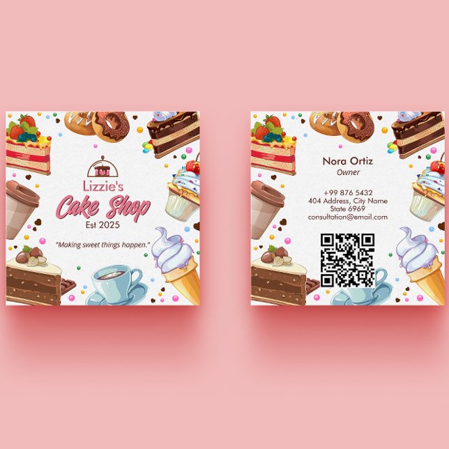 Sweet Cake Business | Cake Shop farbig Quadratische Visitenkarte (Von Creator hochgeladen)