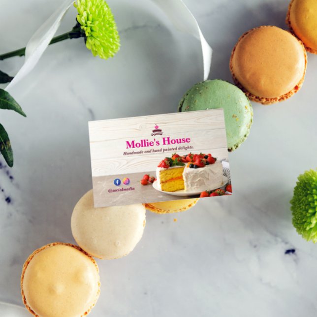 Sweet Cake Business | Elegante rosa Visitenkarte (Von Creator hochgeladen)