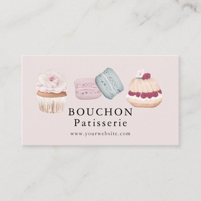 Sweet Cake Macaron Cupcake Pink Bäckerei Visitenkarte (Vorderseite)