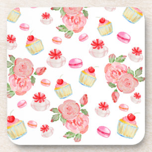 Sweet cakes and roses in watercolour getränkeuntersetzer
