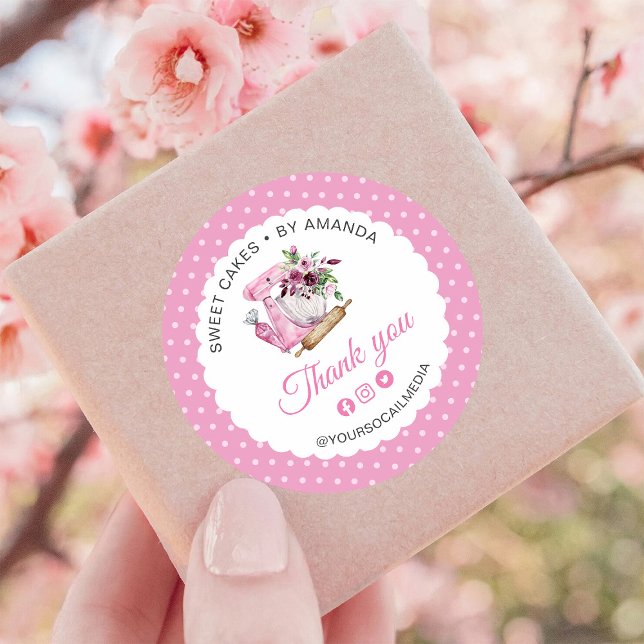 Sweet Cakes Pink Thank you Runder Aufkleber (Von Creator hochgeladen)