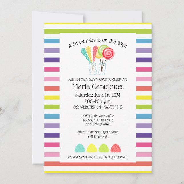 Sweet Candy Baby Dusche Einladung (Vorderseite)