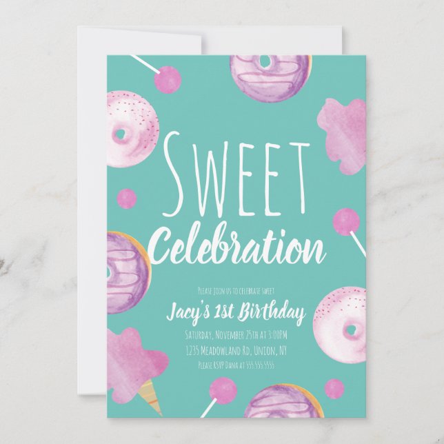 Sweet Candy Birthday Donut Pink Girls Party (Vorderseite)
