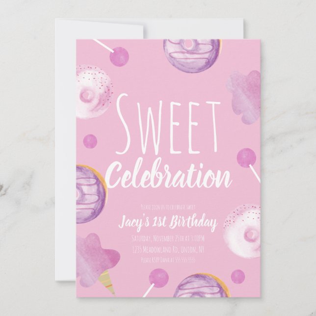 Sweet Candy Birthday Donut Pink Girls Party (Vorderseite)